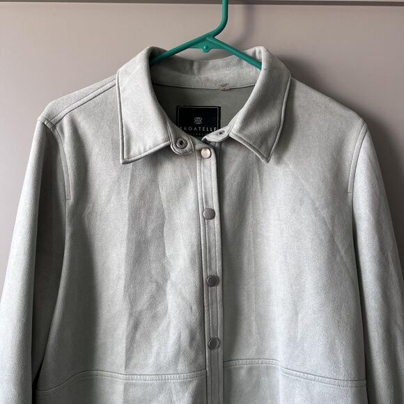 Bagatelle Collection Jacket Womens Large Sage Faux Suede Snap Shacket Collared - Picture 3 of 14